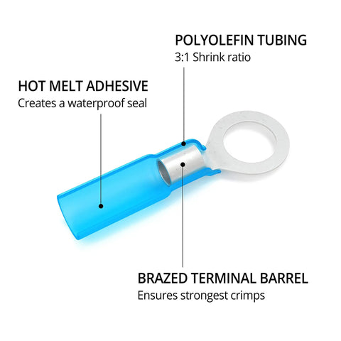 Marine Grade Heat Shrink Ring Terminals For 16 To 14 AWG Red Eyelet Connectors Waterproof Electrical Terminal Pack Of 130