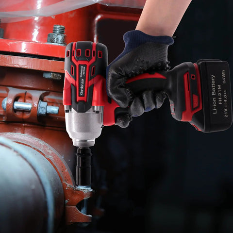 Person using Cordless Half Inch Brushless Impact Wrench Kit With 450 Foot Pounds Torque on industrial pipe
