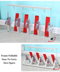 Built Tough Folding Cable Rack With Single Axis Wire Dispenser shown folded and unfolded against a blue wall.