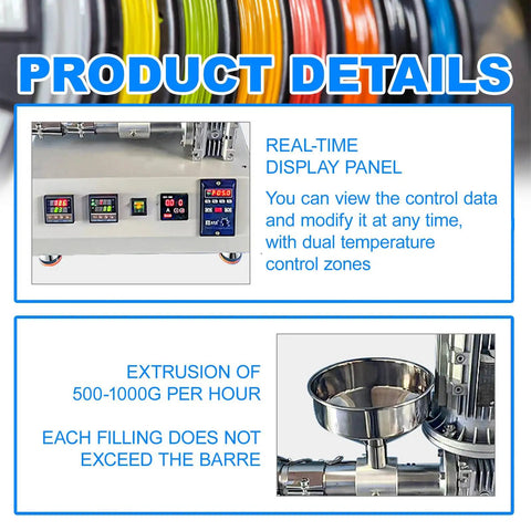 Compact Desktop Pellet Extruder For 3D Printer Filament Making With Precise Pid Temperature Control, display panel showing controls.