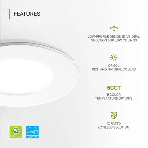 3 Inch LED Recessed Light Kit Ultra Thin Dimmable Ceiling Lights With J Box 2700K 3000K 3500K 4000K 5000K 6W 30W Canless