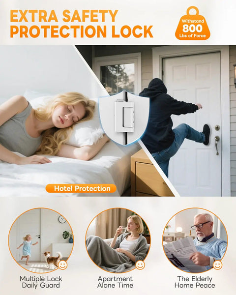 Extra Safety Protection Lock with sturdy design ensures travel security for hotels and Airbnbs. Heavy Duty Portable Door Lock For Travel Security Includes Adjustable No Drill Latch Stopper For Hotels And Airbnbs Rock Solid Aluminum Alloy Anti Pry Reinforcement To Keep Your Back Covered.