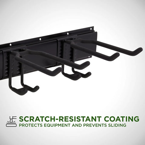 Garage Tool Storage Rack 12 Piece With Wall Shelf And Heavy Duty Hanger System showing scratch-resistant coating on hooks