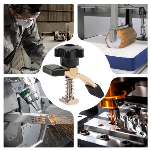 Commercial Grade Aluminum Router Clamping Kit Engineered With Robust T Slot Guides for CNC milling and laser engraving tasks.