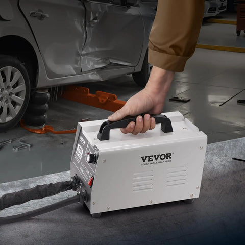 Stud Welder Dent Repair Kit 1.8KW Auto Body Spot Welder With Auto And Manual Weld Modes 110V shown in repair shop setting