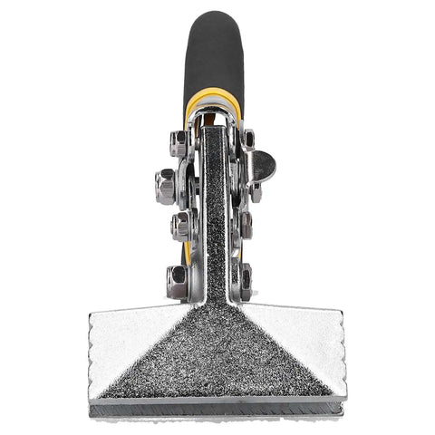 Heavy Duty Sheet Metal Bender And Seaming Tool For Roofing Panels, close-up of the tool's chrome steel head and rubber handle