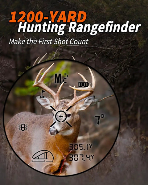 Close-up view of a deer through the lens of a Dope Hunting Laser Rangefinder Crafted For Real Deal Hunters With A Crisp 1200 Yard Range Four Quick Switch Modes And Sniper Grade Precision Targeting.