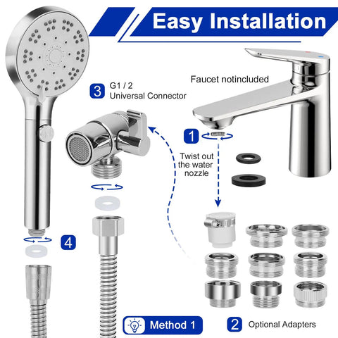 Top Shelf Handheld Bathtub Shower Head With 79 Inch Hose And Dope Six Spray Modes Includes Three Way Brass Diverter Smooth Install tools and instructions