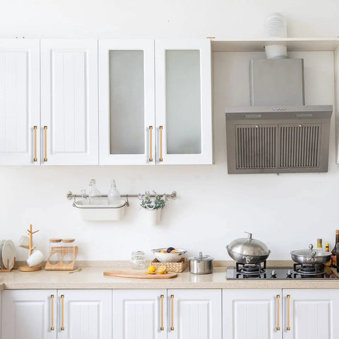 Modern kitchen with white cabinets featuring 10 Pack 7 Inch Cabinet Handles In Champagne Bronze Gold Tone Finish Zinc Alloy Kitchen Cabinet Pulls For Dresser Cupboard Wardrobe Center To Center 177mm Drawer Hardware.