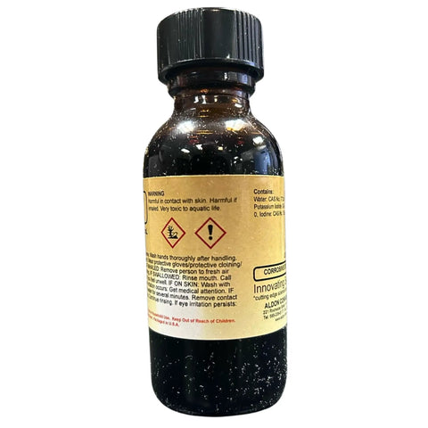 Dark liquid bottle with warning labels for Drug Detection And Analysis Kit For Classroom Forensic Science Labs With 15 Group Materials.
