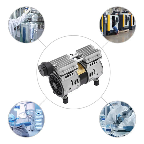 Industrial Oil Free Piston Vacuum Pump Air Compressor 370W double cylinder design for reliable suction, used in labs and garages.