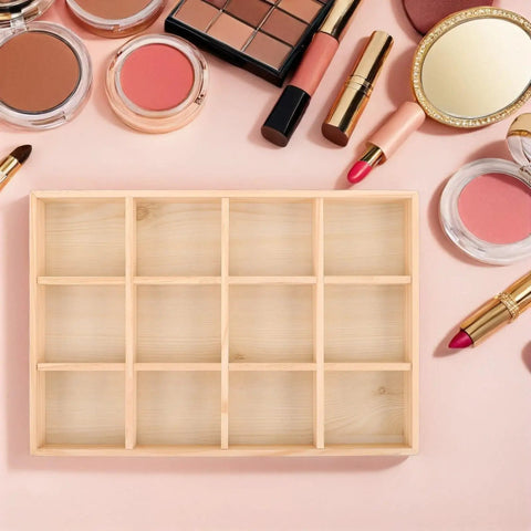 Straight Up Premium Solid Wood Jewelry Tray With 12 Divided Compartments For Rings Bracelets And Earrings Sturdy Desk Organizer with cosmetics.