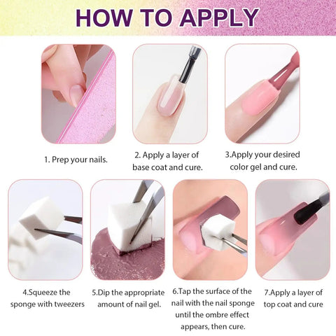 Step-by-step guide to applying 24 Color Gradient Nail Gel Palette Set With Nude White Pink Blue Black Ombre Shades, HEMA Free and TPO Free Formula