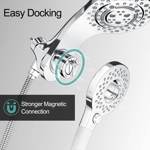 8 Spray 2 In 1 Dual Shower Head With Handheld And Magnetic Dock Hose Included Detachable Pause Switch For Water Saving