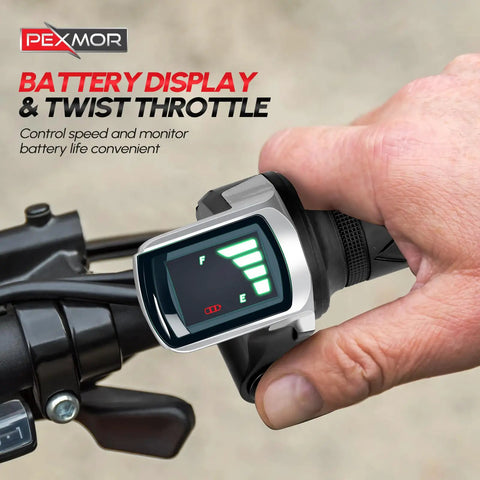 Close-up of twist throttle with battery indicator on Dope 26 Inch Front Wheel Electric Bike Conversion Kit 48V 1200W