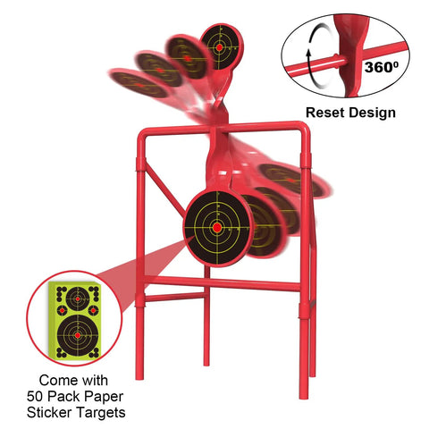 Three Eighths Inch Solid Steel Auto Reset Spinner Target with 2.8 and 4.5 Inch Plates, includes 50 paper targets