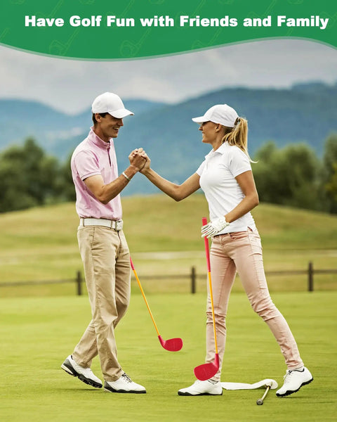 Couple playing with Backyard Golf Game Set With Oversized 5x3.5 Inch Club Heads And 36 Inch Lightweight Carbon Shaft For Adults