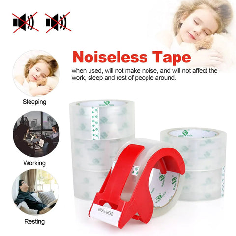 No Noise Clear Packing Tape Heavy Duty Packaging Tape Refill Rolls For Sealing And Shipping 2.4 Mil 1.88 Inch 55 Yards Each 6 Rolls With Free Dispenser
