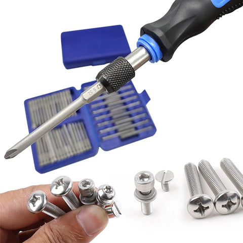Extra Long Magnetic Security Bit Set 50 Piece Screwdriver Bit Kit with CRV ABS Bits shown with screws