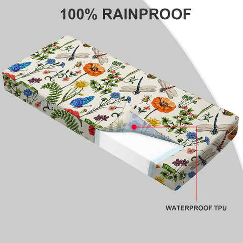 Outdoor Bench Cushion With Ties 42 Inch By 18 Inch Waterproof Polyester Cover for patio loveseat with floral design.
