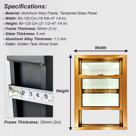 Heavy Duty Insulated Sliding Windows For Sheds Featuring Soundproof Tilt Glass And Warm Wood Grain Finish Smooth Flush Mount Replacement Dead Quiet Workshop Zero Sweat Setup, showing specifications and dimensions.