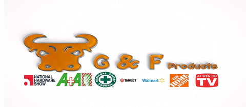 G & F Products logo with various retail logos below including Walmart and Home Depot