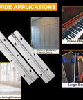 Premium 6 Inch Heavy Duty Piano Hinge Set Built Tough From 304 Stainless Steel With A 1 2 Inch Span and holes for cabinet doors.