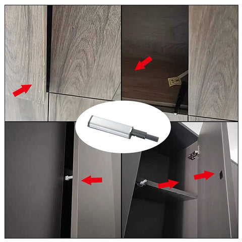 Rock Solid 20 Pack Magnetic Push Latches For Cabinet Hardware Heavy Duty Push To Open Door Latch Aluminum Alloy installed in cabinet.