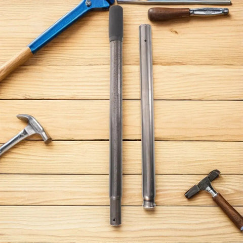 Replacement Floor Jack Handle for Hydraulic and Bottle Jacks, heavy duty steel and plastic lever, on a wooden surface.