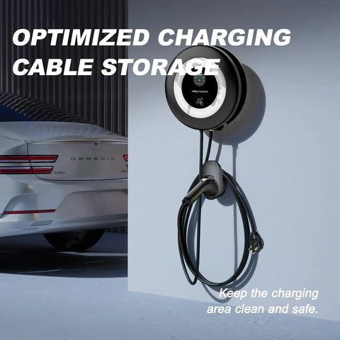 Level 2 EV Charger For Home Use, 11.5kW Fast 50A Charging Station With 27.3ft Cable, J1772 Wall Charger neatly stored on wall