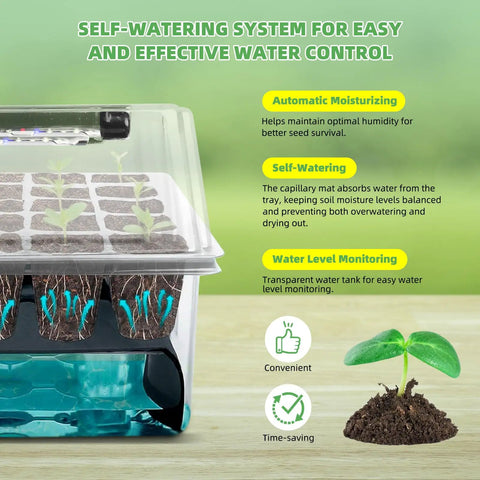 120-Cell Self-Watering Seed Starter Tray With Grow Light And 1-24 Hour Timer Humidity Dome Soil pH Meter Gloves And Seedling Tools Indoor Seed Starting Kit For Fast Germination Of Herbs Vegetables And Flowers