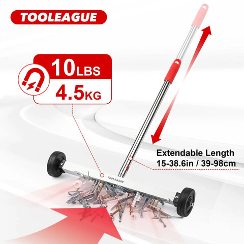 17 Inch Rolling Magnetic Sweeper With Wheels And Telescoping Adjustable Handle 10Lb Magnet Roller Magnetic Foldable Tray 15Lb Pickup Pen 3 Piece Magnet Sweeper Set For Quick Metal Cleanup