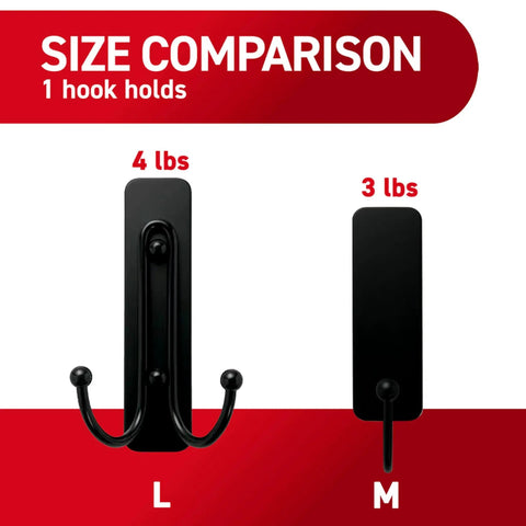 Size comparison of Medium Matte Black Wall Hook Set With Two Coat Hooks And Four Adhesive Strips, 3 lbs capacity
