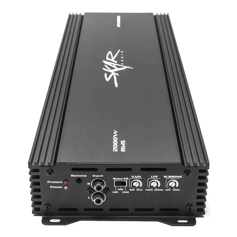 RP-2000.1D Beefy Monoblock Class D MOSFET Car Amp with Remote Subwoofer Level Control and Bass Boost at 45Hz, front view