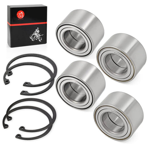 Rock Solid Front And Rear Wheel Bearing Ring Clips For Atv Heavy Duty Steel Locking Rings shown, includes 4 sealed bearings and clips.