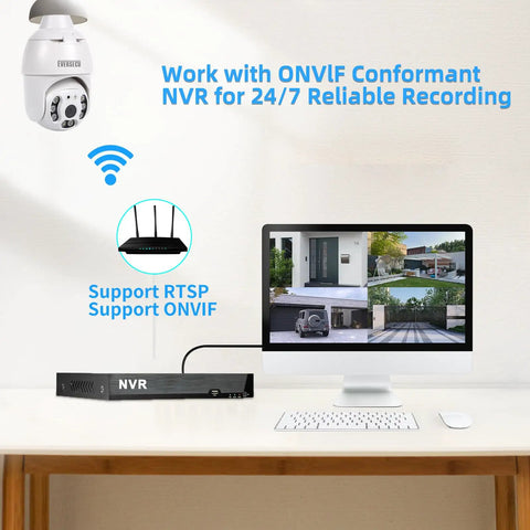 2K 4MP Light Bulb Security Camera With 360 Degree Dome setup with NVR and computer monitor for home surveillance