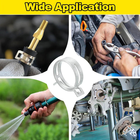 Hardcore Spring Band Hose Clamps For Fuel Lines And Silicone Vacuum Pipes Bullet Proof Seal Zinc Chrome Plated Steel in use for automotive tasks.
