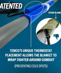 Heavy Duty PVC Conduit Heat Blanket Bender For No Sweat Smooth Bends With External Thermostat and Tight Seal Wrap showing unique thermostat placement.