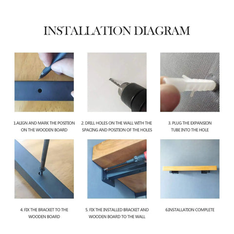 Installation steps for Beefy Four Pack Heavy Duty Floating Shelf Brackets 8 Inch Wall Mounted Industrial Steel Brackets