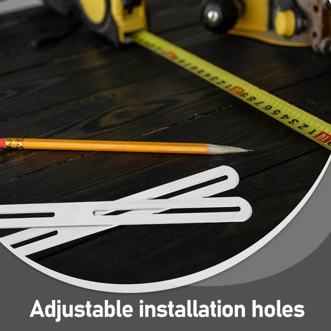Two Pack Heavy Duty Stainless Steel Corner Brackets With Dual Head Movable Design on wooden table with pencil and measuring tape.