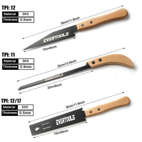 Precision Japanese Pull Saw Set Comes With Heavy Duty Sk5 Steel Ryoba And Flush Cutting Blades For Crisp Woodworking Trim And Yard Pruning Featuring Sweet Swing Action And Zero Sweat Operation - SK5 saws with wooden grips