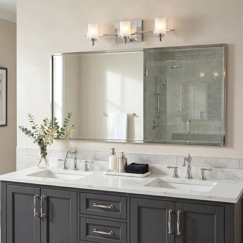 Kolt Modern Vanity Bath Lighting 3 Light LED Fixture In Polished Chrome 13.5 Watts Energy Efficient Vanity Light Above Double Sinks