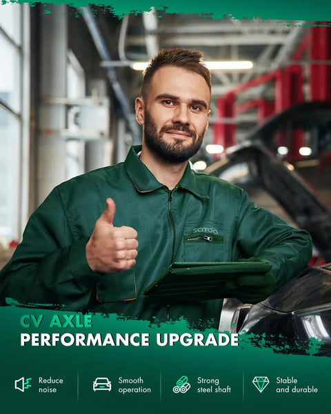 Mechanic with thumbs up in front of car, promoting Audi Front CV Axle Shaft Assembly For Quattro AWD 2.0L I4 and 3.0L V6.
