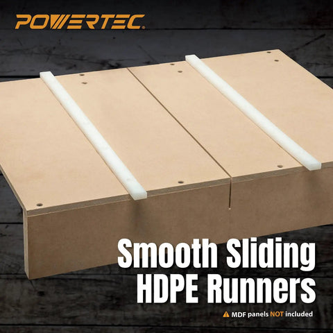Smooth Sliding HDPE Runners for Straight Up Heavy Duty Diy Table Saw Sled Kit, enhancing smooth cuts and stability.