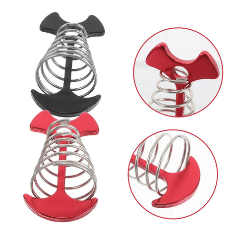 Heavy Duty Adjustable Aluminum Fishbone Tent Pegs And Rope Tighteners in black and red, featuring an integrated spring mechanism for camping.