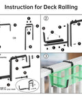 Instruction manual for assembly of Six Pack Deck Railing Adjustable Planter Box Brackets for fences, patio, and garden.