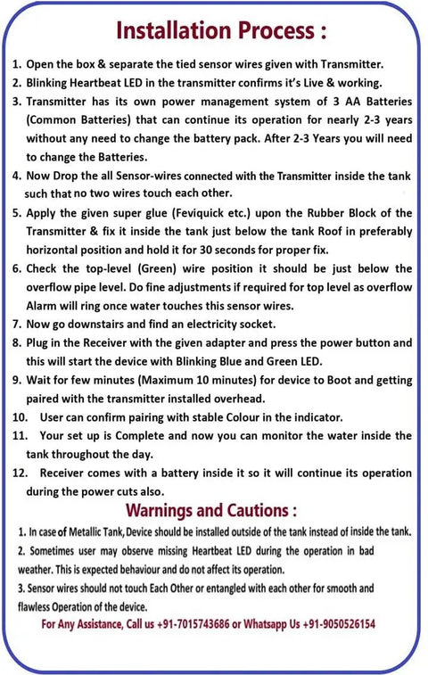 Installation process steps for Skip The Wiring Headaches Standalone Wireless Tank Level Monitor with clear instructions.