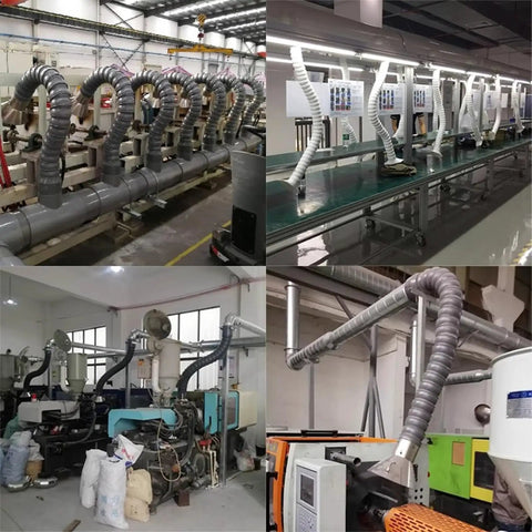 Heavy Duty Flexible Solder Fume Extractor Arm With Adjustable Smoke Removal Hood For Electronics And Woodworking Shops, Dust Extraction System Keeps Your Workspace Crisp Without The Headache 3.3 Feet Long in various workshop setups.