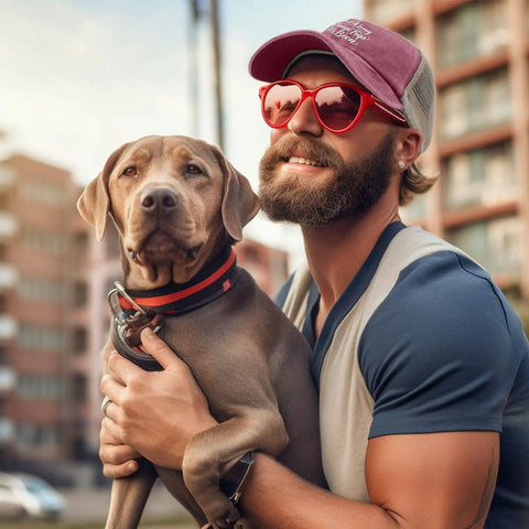 Man wearing What A Long Strange Trip It's Been Humor Dope Women's Low Profile Trucker Cap In Wine Red Adjustable Strap Washed Cotton Hat