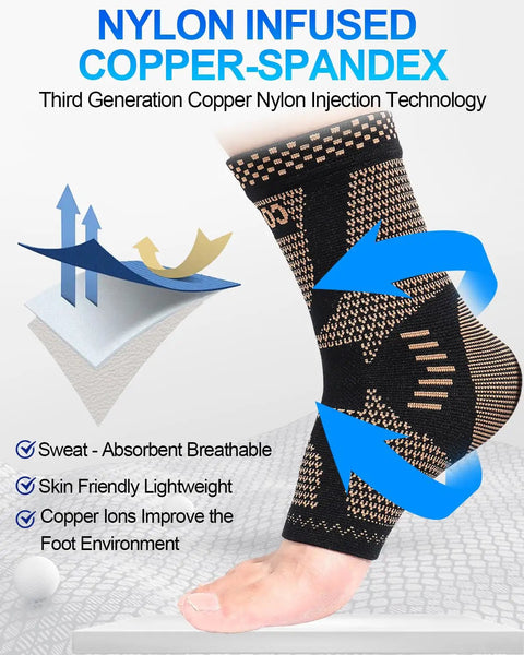 Copper Infused Ankle Brace Compression Sleeve For Men And Women Foot Pain Relief Sprain Recovery Achilles Tendonitis Support